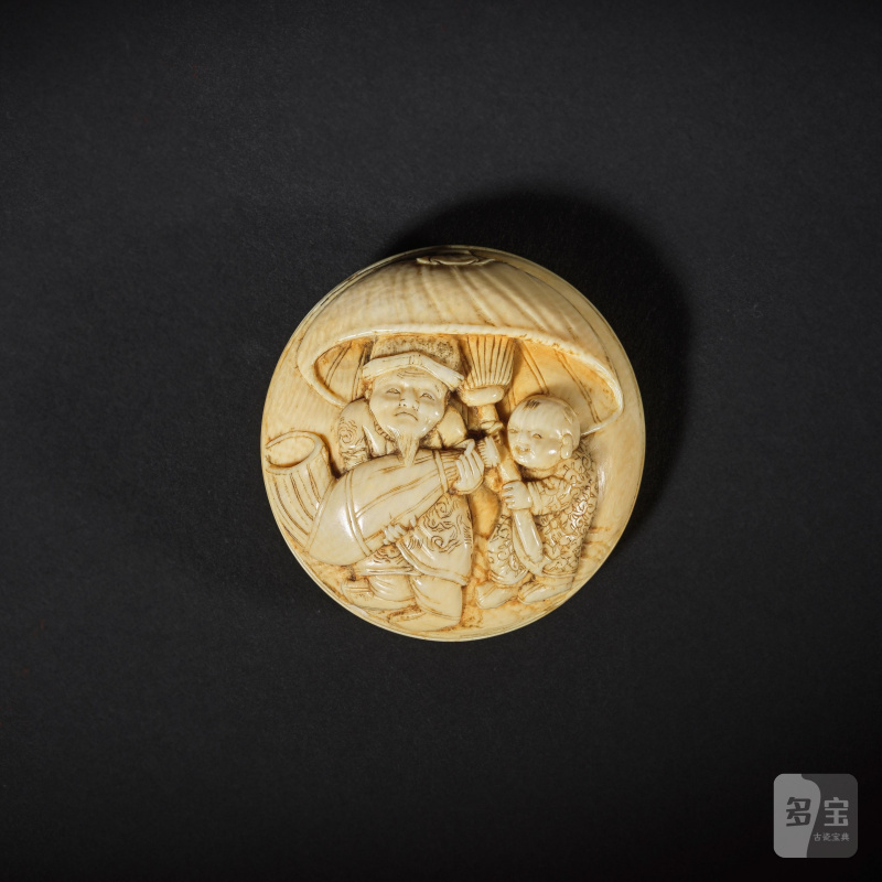 象牙彫饅頭根付 銘「光仙刻」 19世紀後期/20世紀前期 | MANJU NETSUKE EN IVOIRE EN DEUX PARTIES - 图4